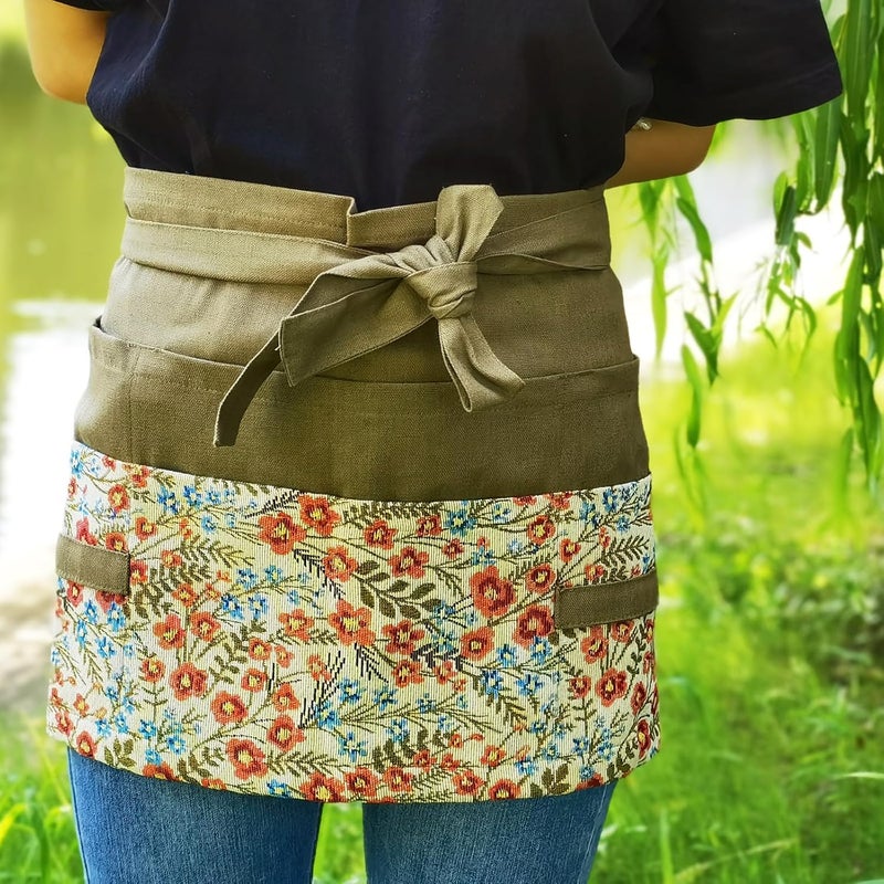 MILCIL Store Garden Apron for Woman, Serve Apron Cute, Flora Half Apron with 8 Pockets, Valentines Gift for Mom Wife Girlfriend - Image 3